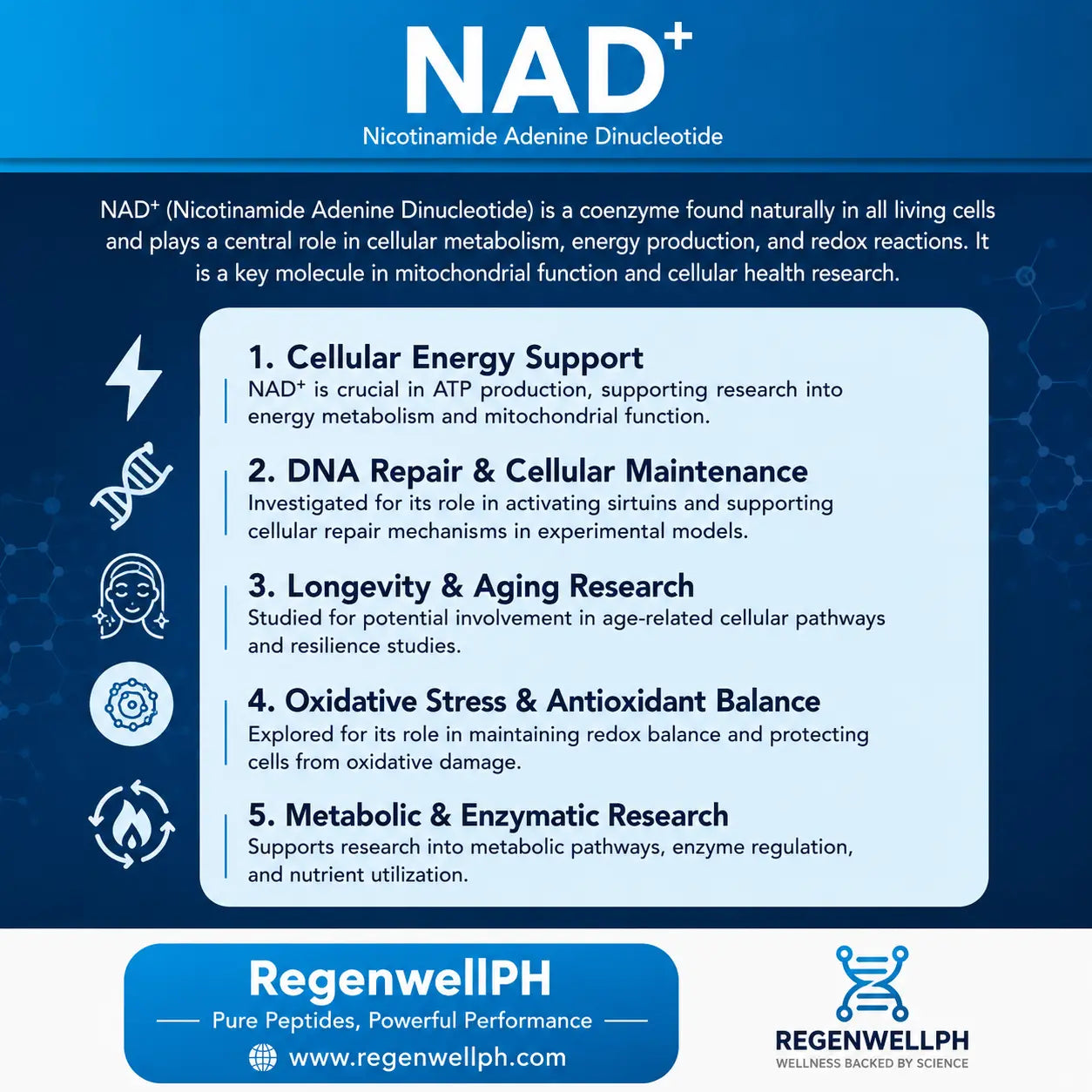 NAD+ Peptide Philippines | Research Grade Laboratory Compound Regenwell PH